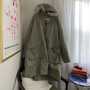 ASOS NWOT Oversized Green A-Line Removable Teddy Lining/Faux Fur Hood | 18-22W